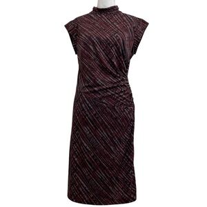CDC Petites Vintage 90s Burgundy Printed Mock Neck Ruched Midi Dress size 12